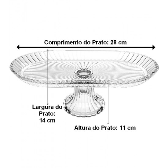 Prato Oval Com Pé 28cm Comprimento Por 14cm De Largura Em Vidro
